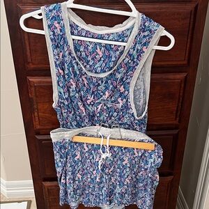 Floral Blue and Pink Sleeveless Pajama Set